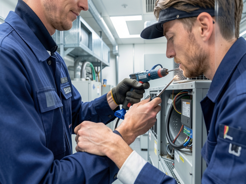 Hausmeister bei der technischen Wartung einer Anlage